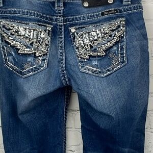 Gorgeous Miss Me Signature Cuffed Capri Jeans With Silver & Blue Embellishments